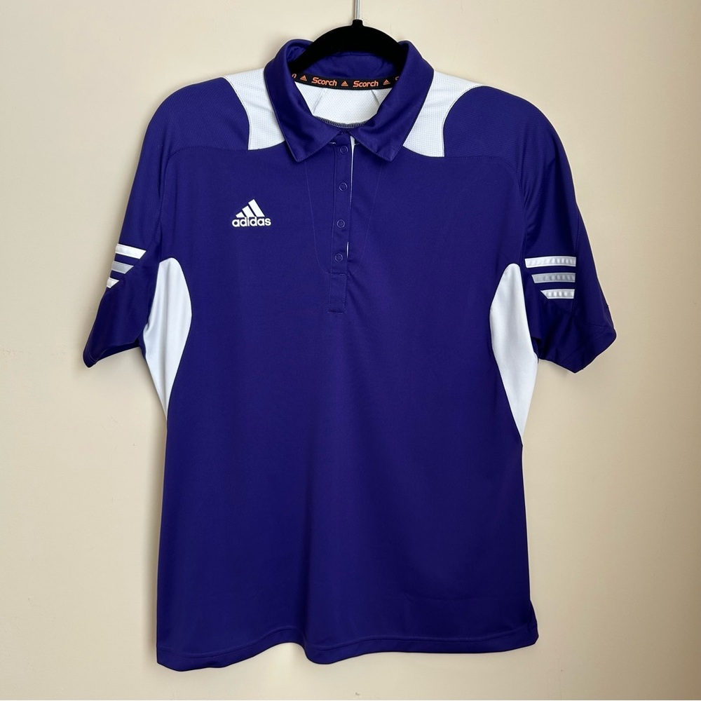 Adidas Purple & White Scorch Clima Cool Short Sleeve Polo Shirt w/ snap Size L